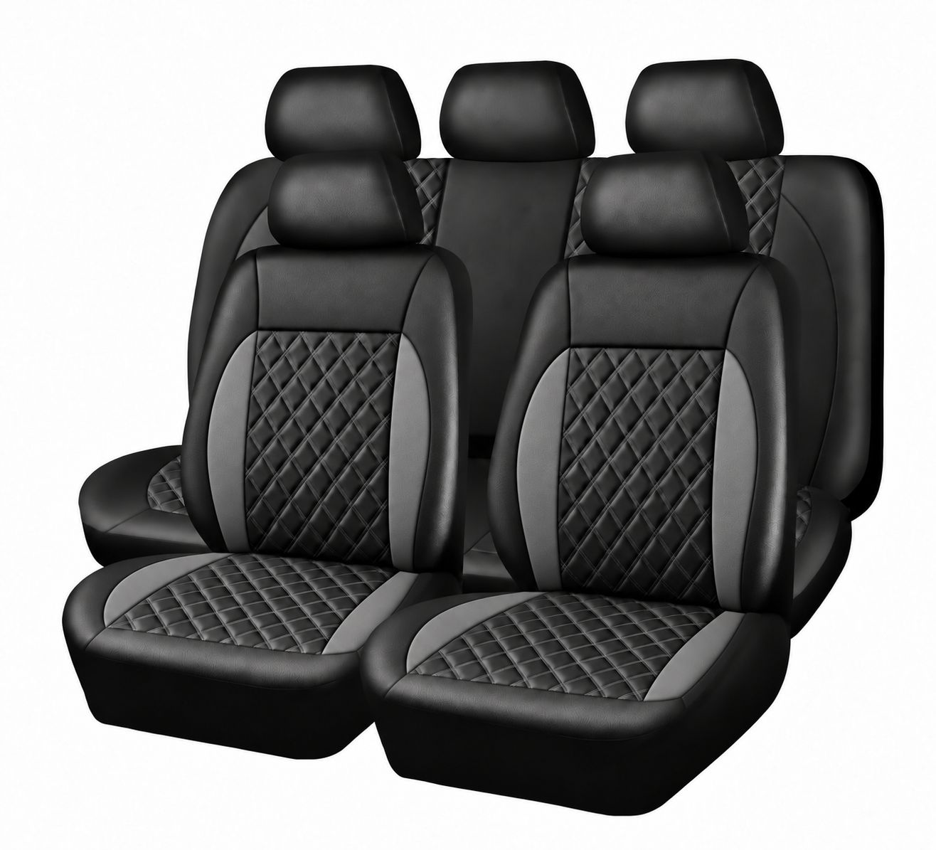 Huse Scaune pentru Masini Auto Universal Nergu Gri Lux PU Piele Set Complet