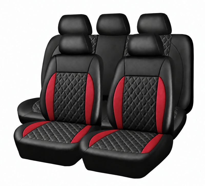 Huse Scaune pentru Masini Auto Universal Nergu Rosu Lux PU Piele Set Complet