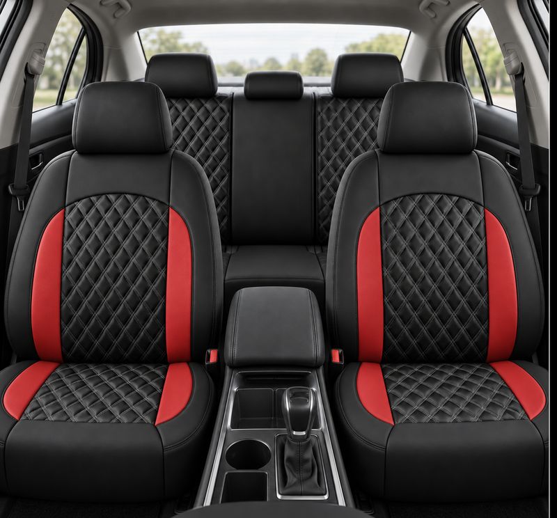 Huse Scaune pentru Masini Auto Universal Nergu Rosu Lux PU Piele Set Complet