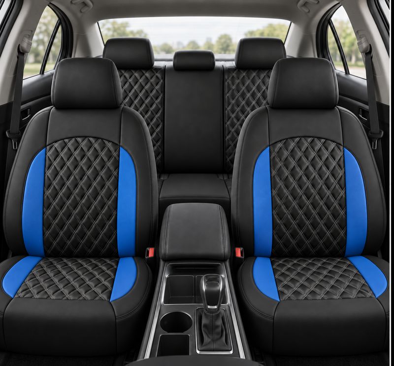 Huse Scaune pentru Masini Auto Universal Nergu Albastru Lux PU Piele Set Complet