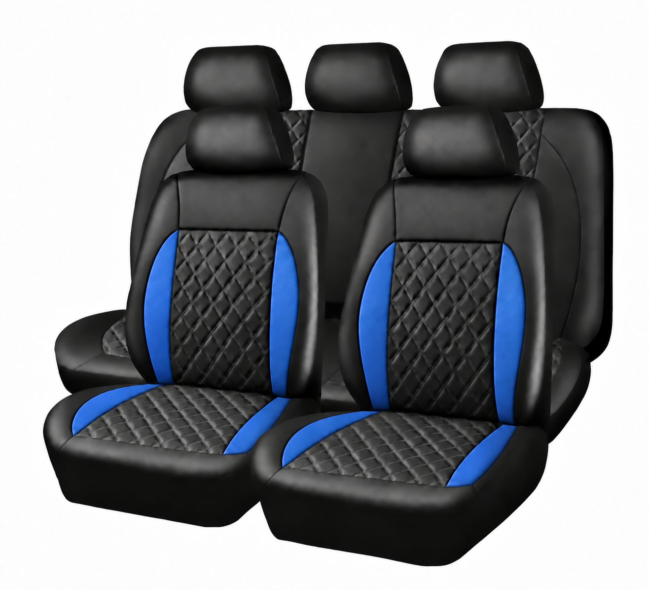 Huse Scaune pentru Masini Auto Universal Nergu Albastru Lux PU Piele Set Complet