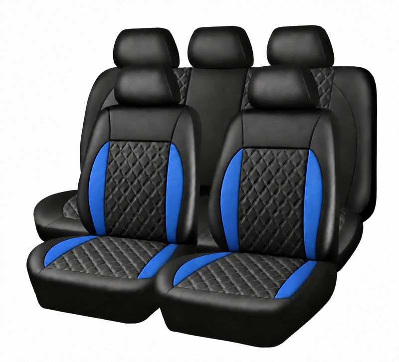 Huse Scaune pentru Masini Auto Universal Nergu Albastru Lux PU Piele Set Complet