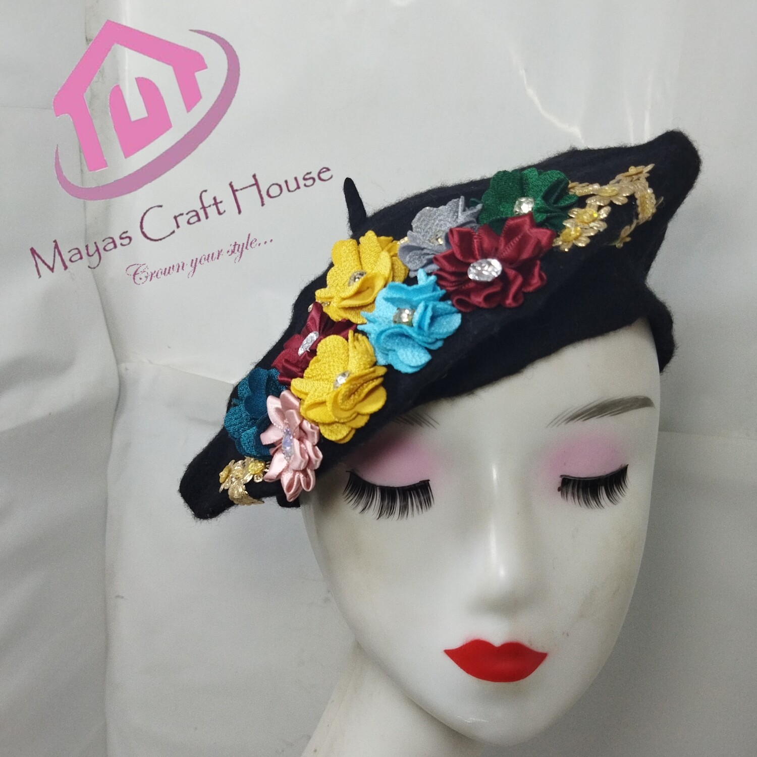 Black embellished Beret