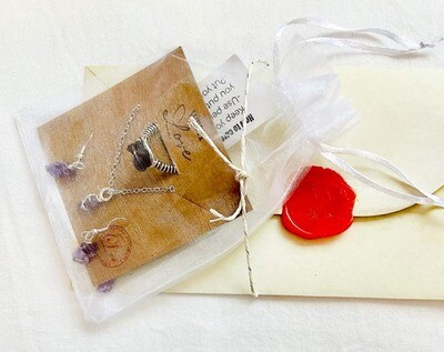 Character Inspired Set: Amulet Chain Necklace, Stone Ring & Stone Earrings, Free Letter Inspired From Desired Character