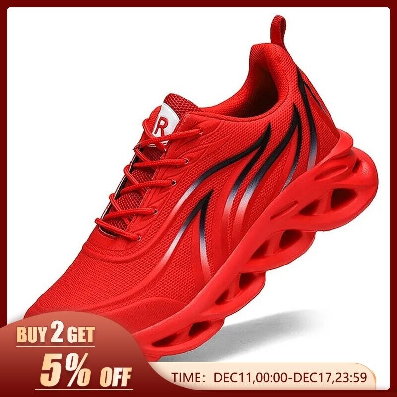 Fashion Running Shoes Men Flame Printed Sneakers Knit Athletic Sports Blade Cushioning Jogging Trainers Lightweight