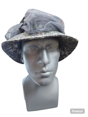 OLIVE CAMO NYLON BUCKET HAT W/NETTING