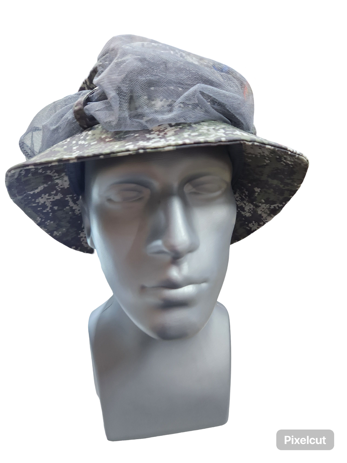 OLIVE CAMO NYLON BUCKET HAT W/NETTING