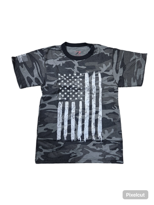 Rothco Distressed US Flag T-Shirt Black Camo
