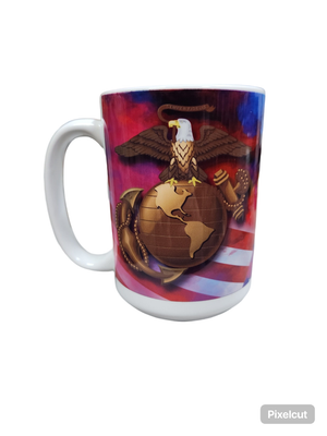 EAGLE, GLOBE &amp; ANCHOR WITH FLAG - WHITE MUG