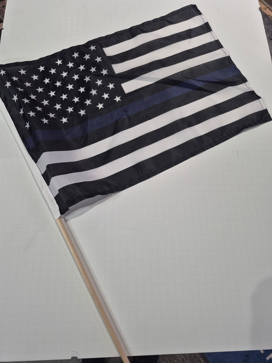 12&quot;X18&quot; BLUE LINE USA FLAG w/WOOD STICK