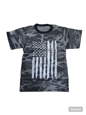 Rothco Distressed US Flag T-Shirt Black Camo