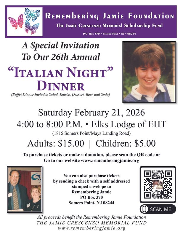 26th Annual Remembering Jamie Foundation Italian Dinner Night Advertisement
