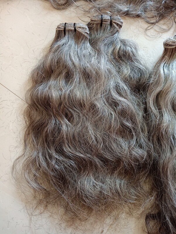 Indian  Grey curly Machine weft