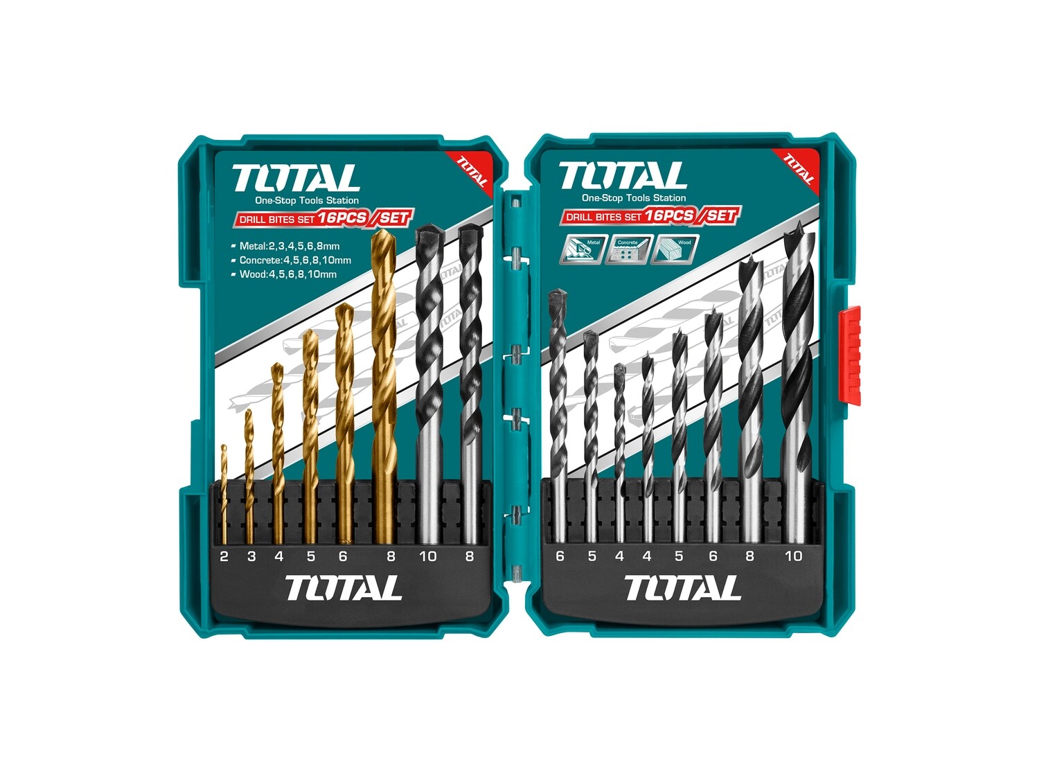 Total 16PCS Metal,Concrete & Wood Drill Bits Set- TACSD6165