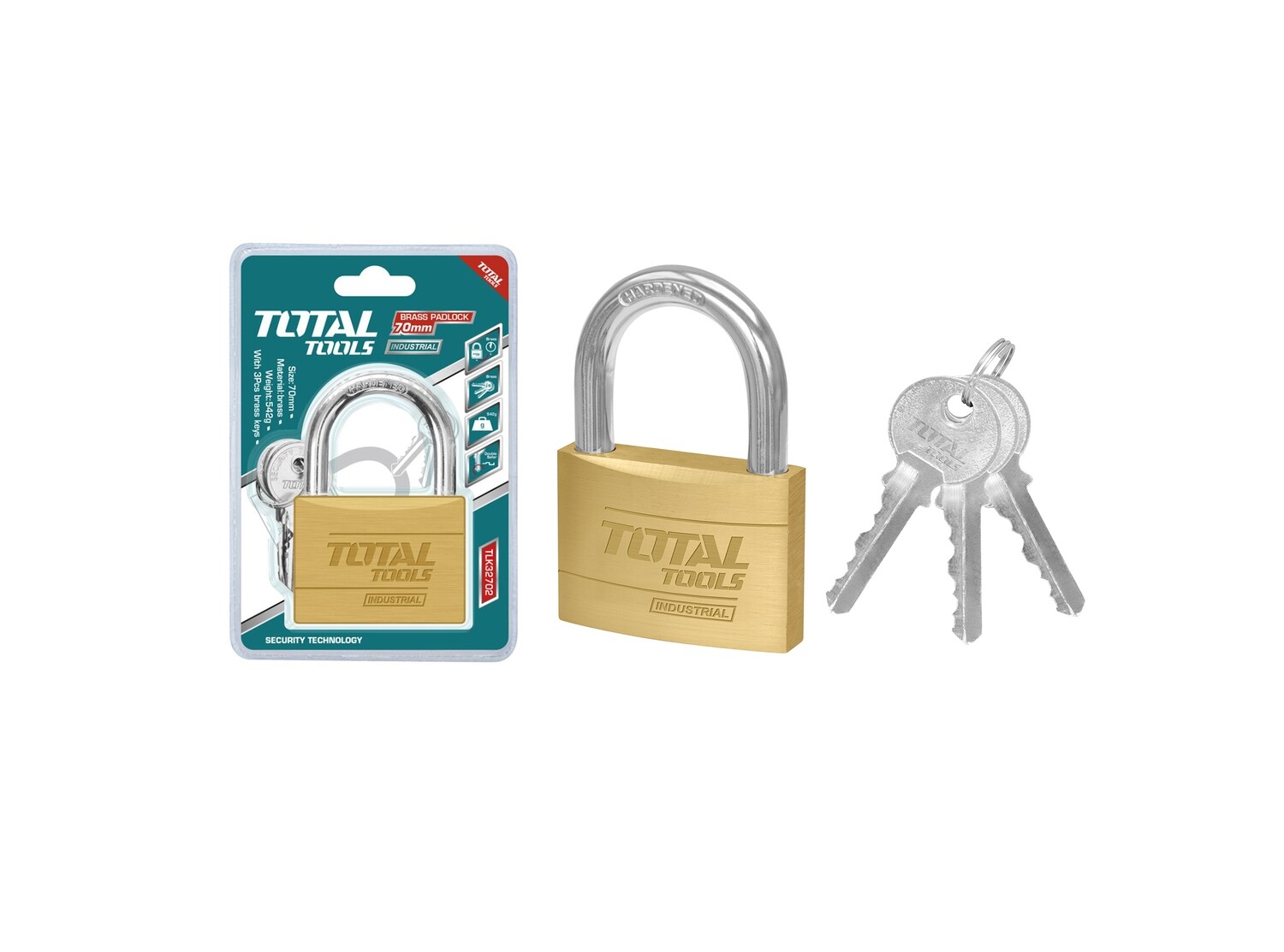 Total Heavy Duty Brass Padlock 70mm - TLK32702