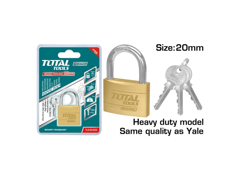 Total Heavy Duty Brass Padlock 20mm- TLK32202