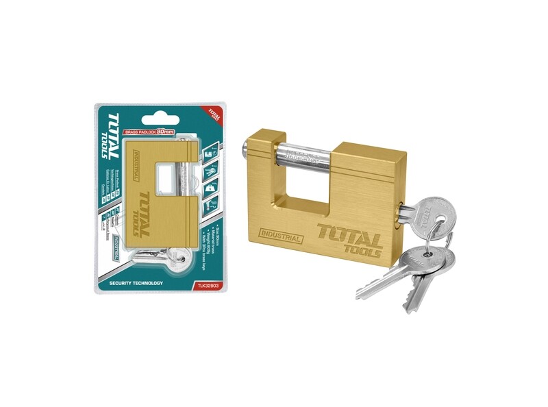 Total Heavy Duty Brass Block Padlock 90mm - TLK32903