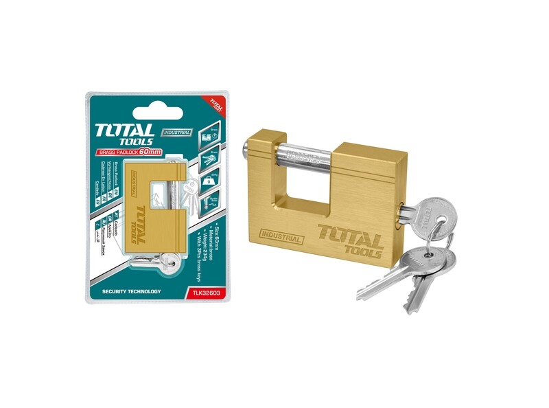 Total Heavy Duty Brass Block Padlock 60mm - TLK32603