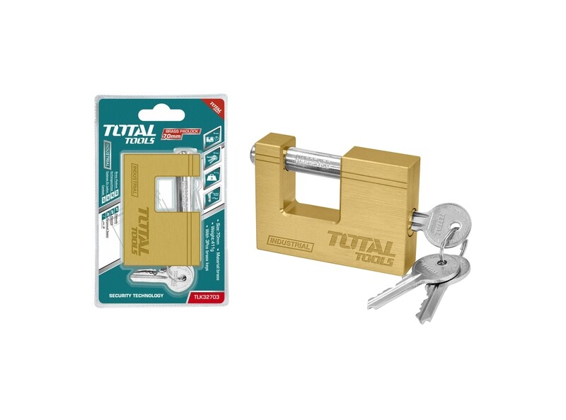 Total Heavy Duty Brass Block Padlock 70mm - TLK32703