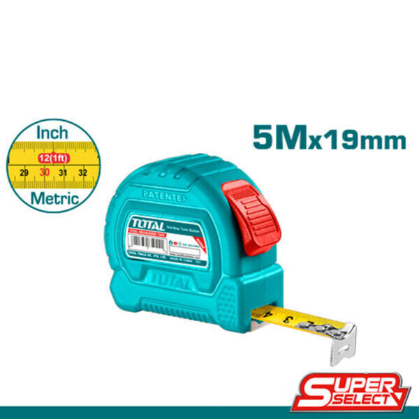 Total 5mx19mm Steel Measuring Tape Self Lock Function- TMT37519