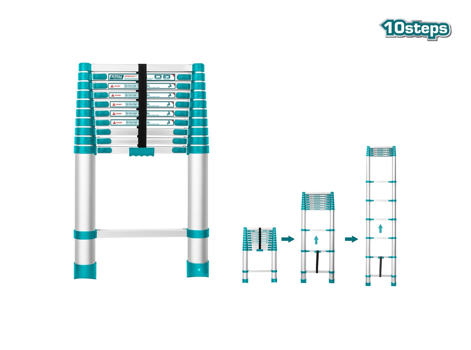 Total 10 Step Telescopic Ladder - THLAD08101