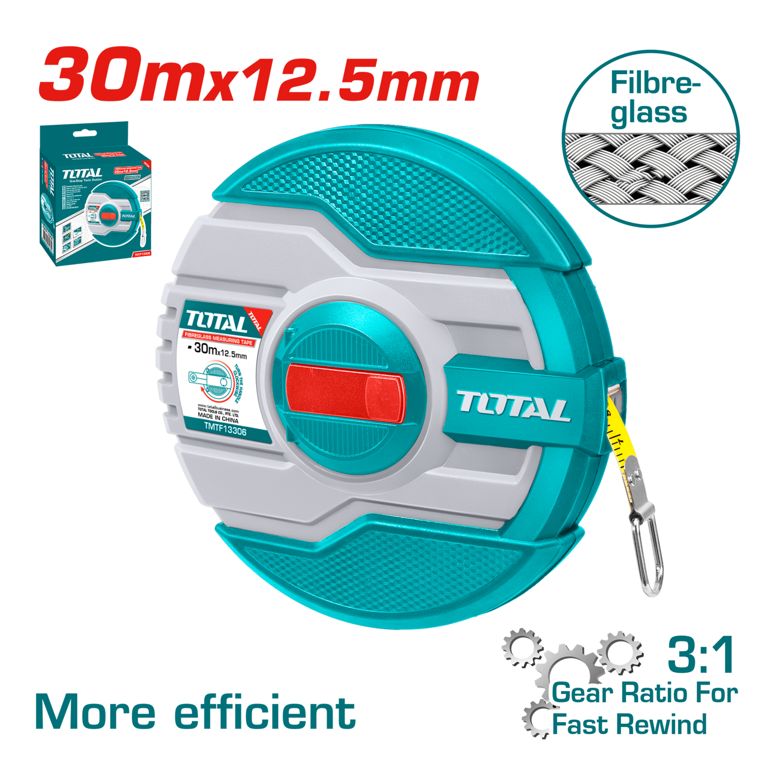 Total Fiberglass Measuring Tape 30mx12.5mm - TMTF13306
