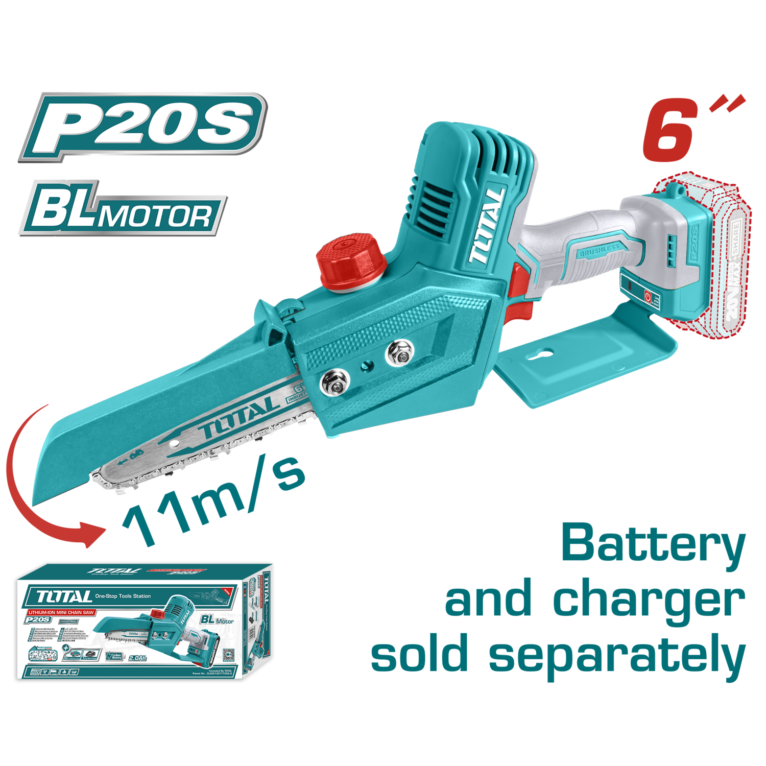 Total 20V Lithium-Ion Mini Chain Saw- TGSLI2068