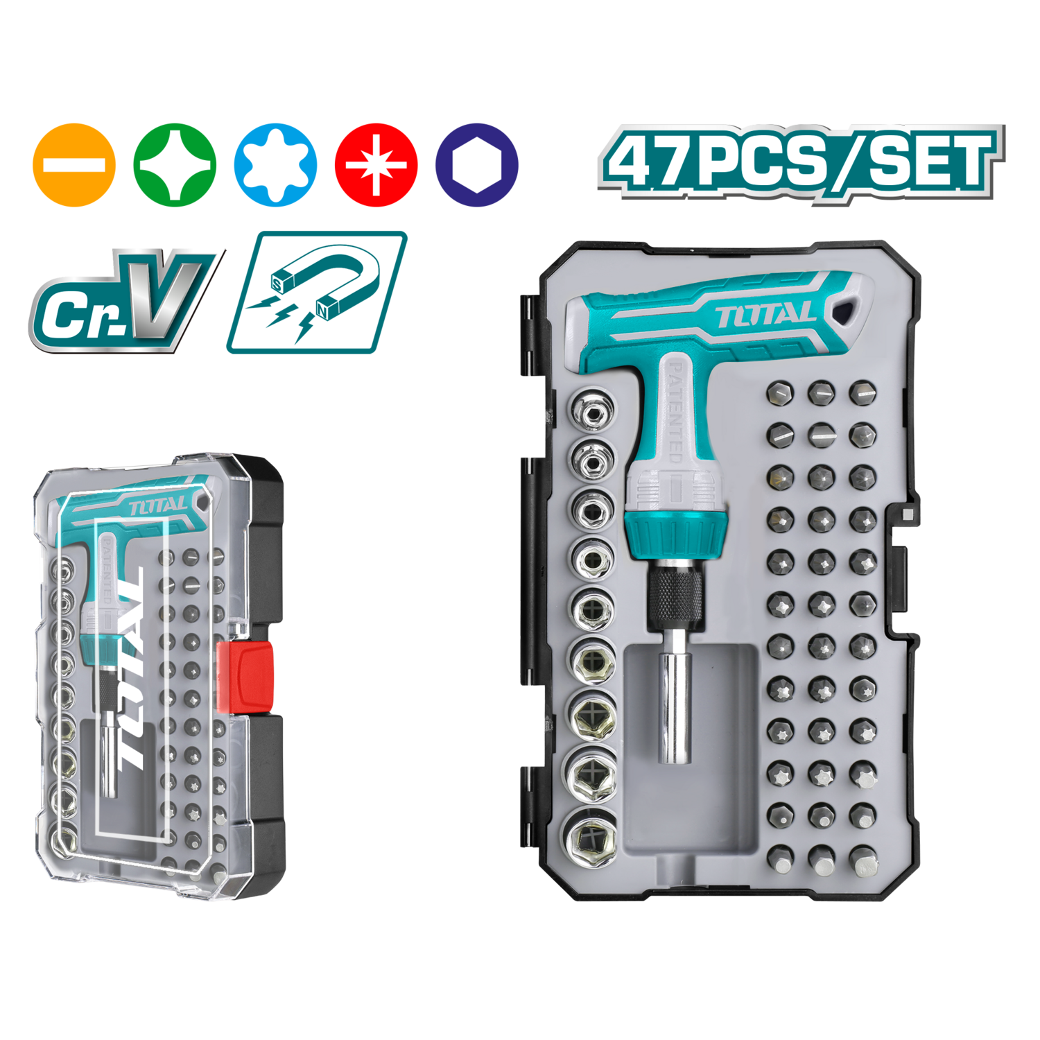 Total 47 Pcs T-Handle Wrench Screwdriver Set- TACSD30476