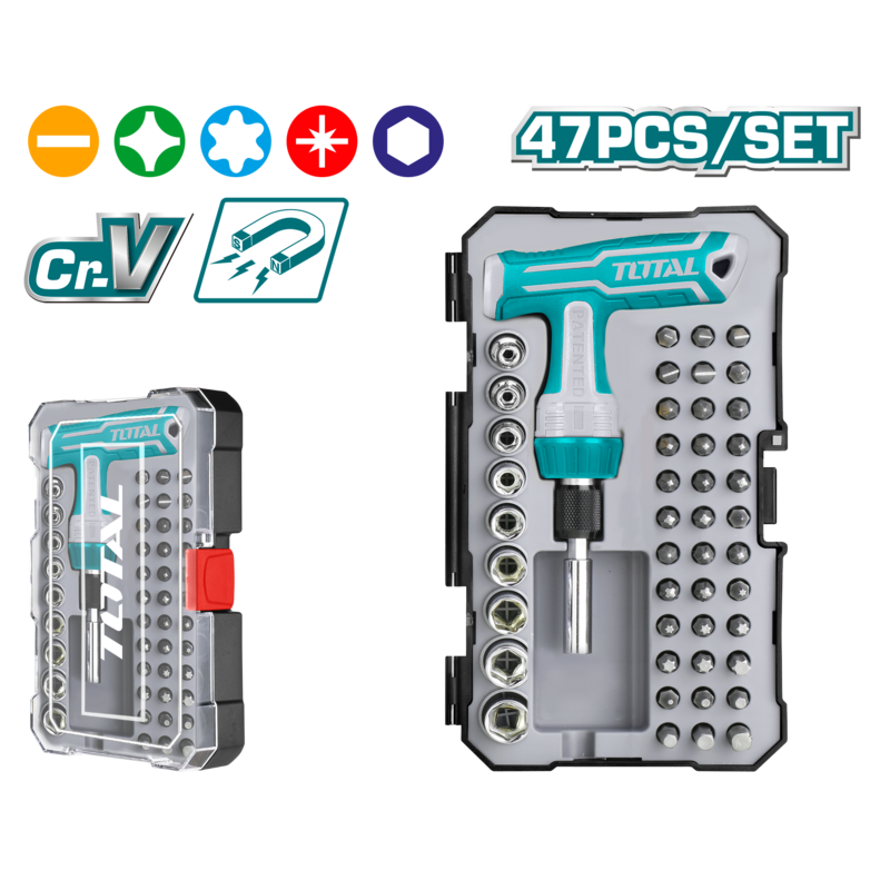 Total 47 Pcs T-Handle Wrench Screwdriver Set- TACSD30476