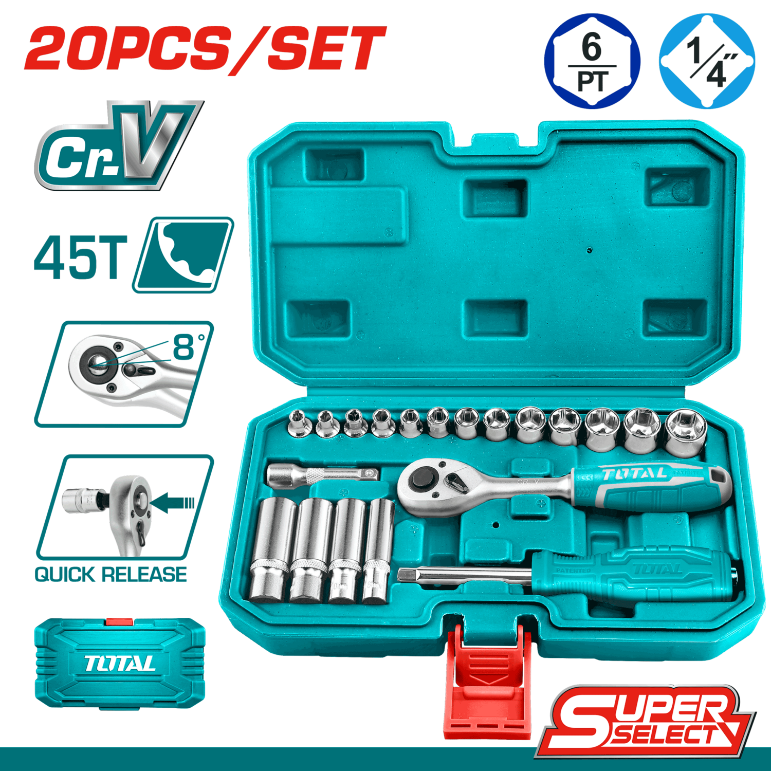 Total 20 Pcs 1/4" Socket Set- THT141201