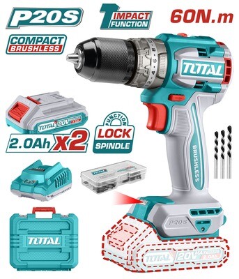 Total 20v Lithium-Ion Compact Brushless Impact Drill- TIDLI20602