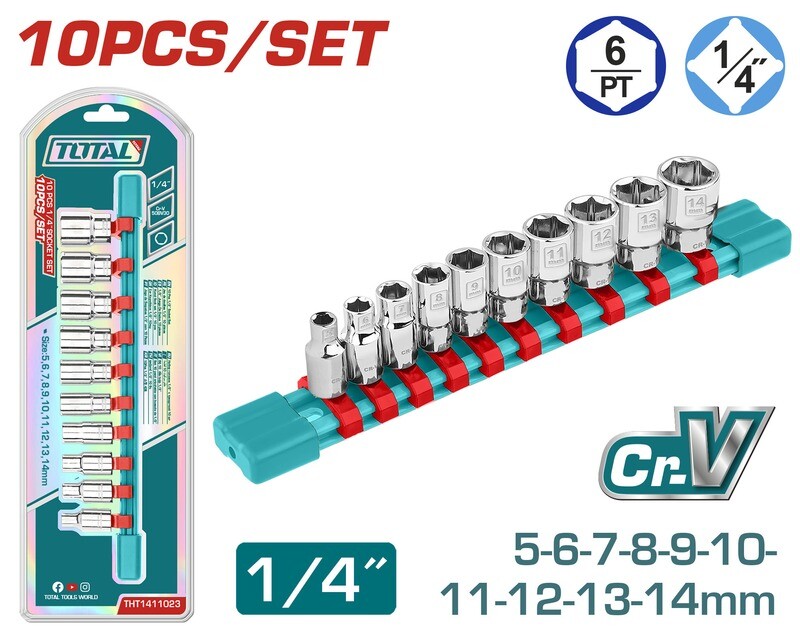 Total 10 Pcs 1/4&quot; Socket Set - THT1411023