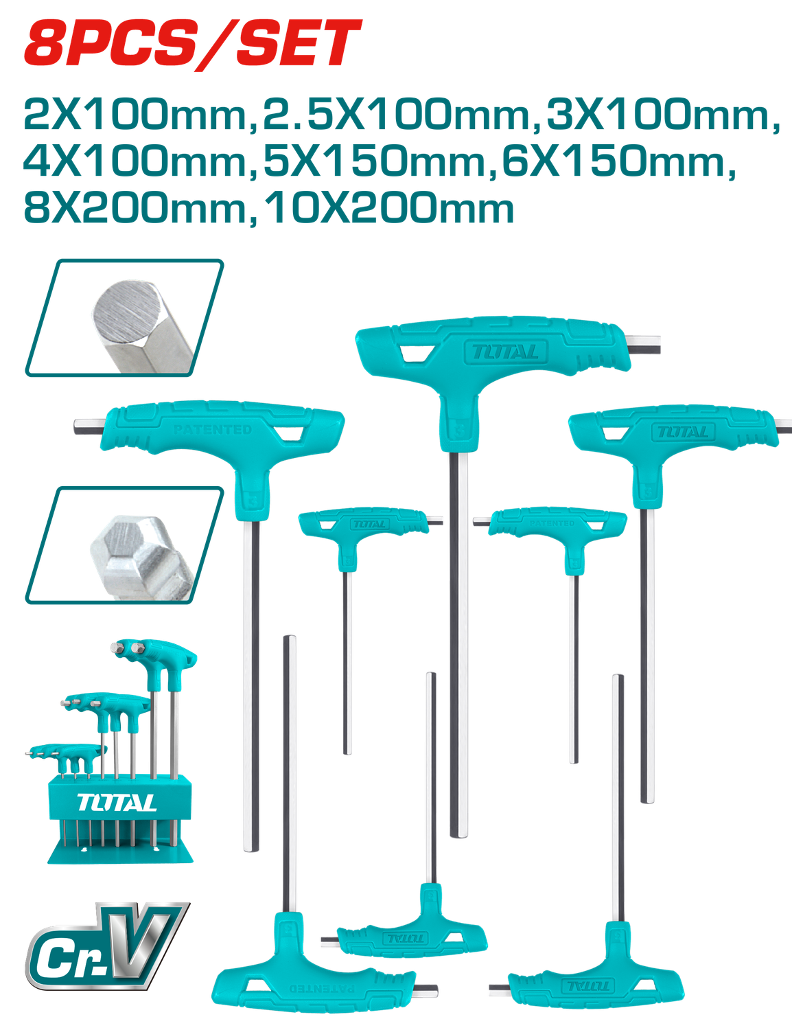 Total 8 Pcs T-Handle Ball Point Hex Wrench Set - THHW80826