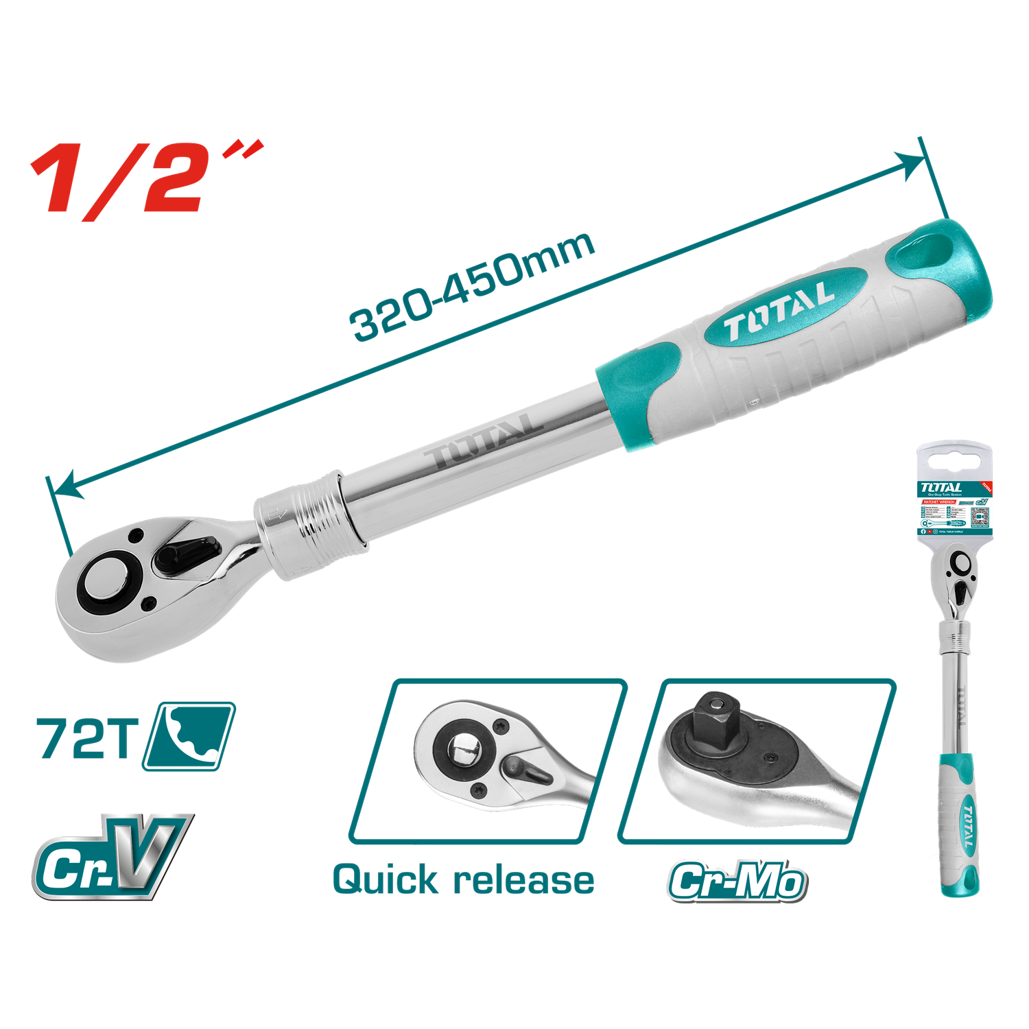 1/2&quot; Extendable Ratchet Wrench - THT106128L