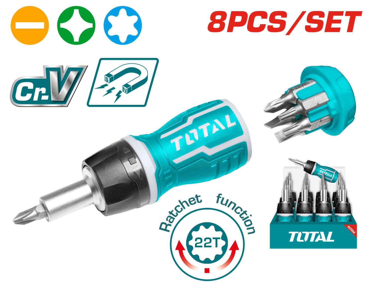 Total 8 IN 1  Stubby Screwdriver Set - TACSDS1726