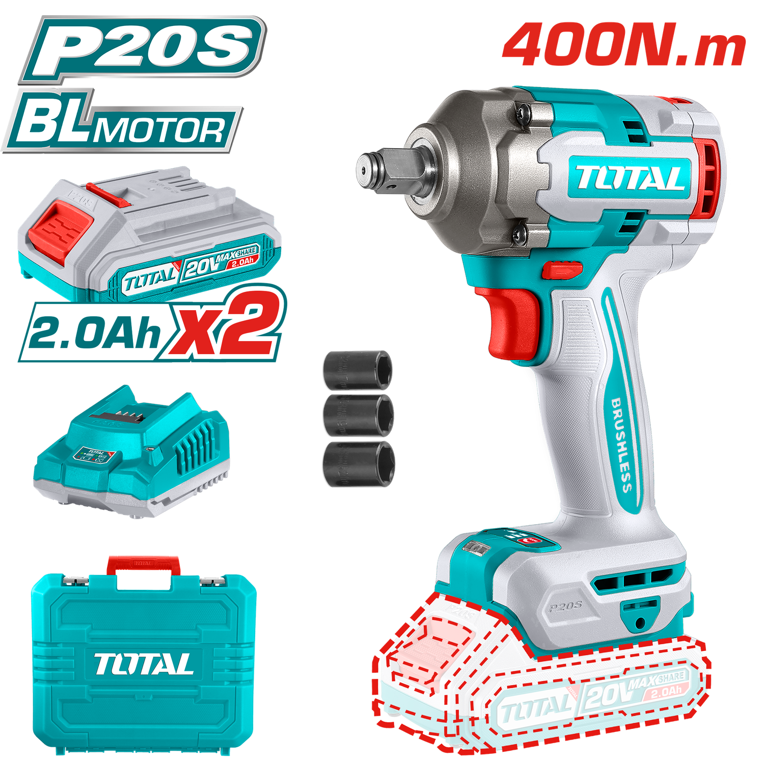 Total 20V Lithium-Ion Cordless Impact Wrench - TIWLI2040
