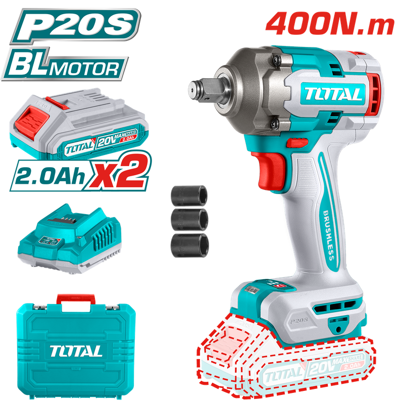 Total 20V Lithium-Ion Cordless Impact Wrench - TIWLI2040
