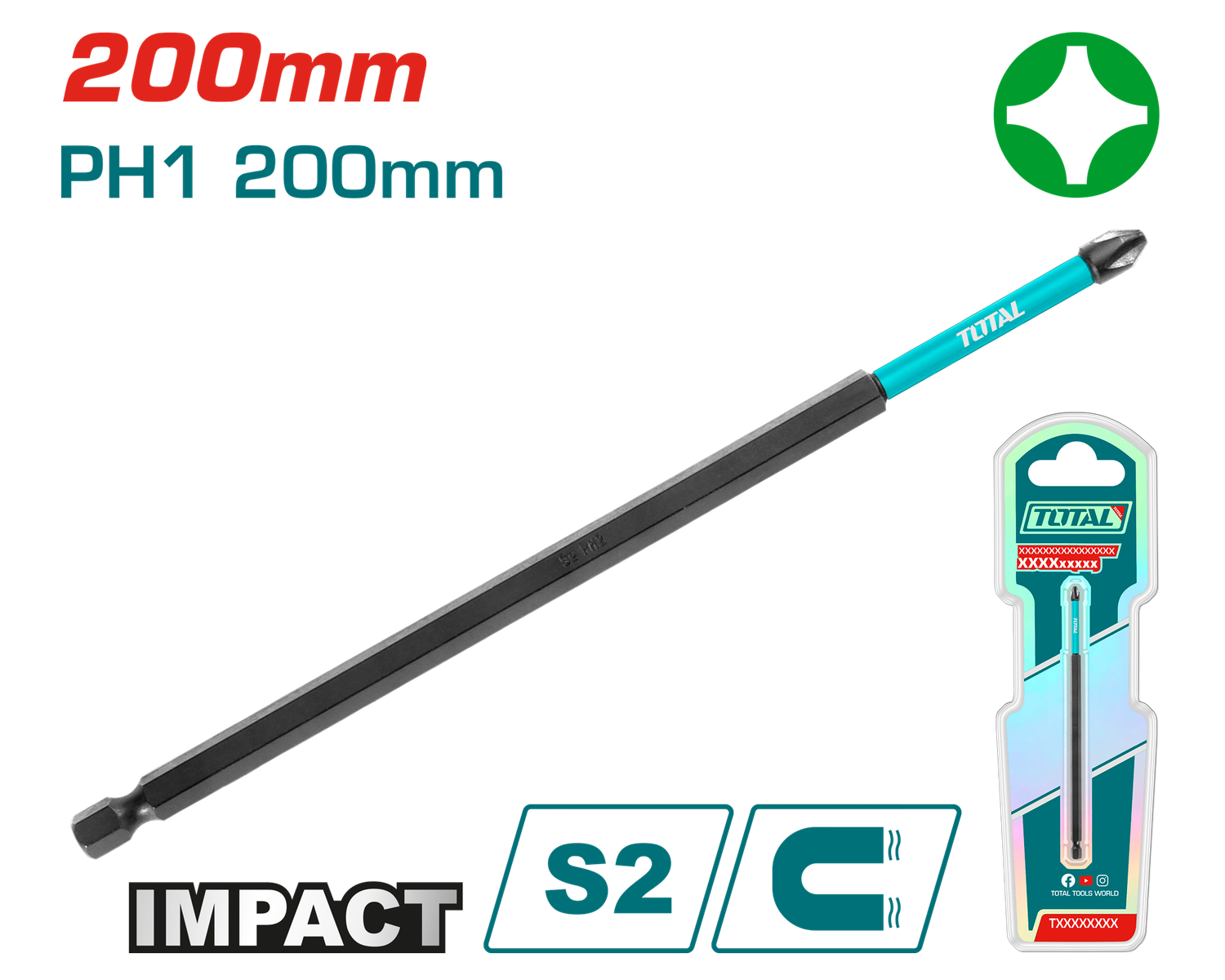 Total 200mm PH1 Impact Screwdriver Bit – TACIM71PH1200