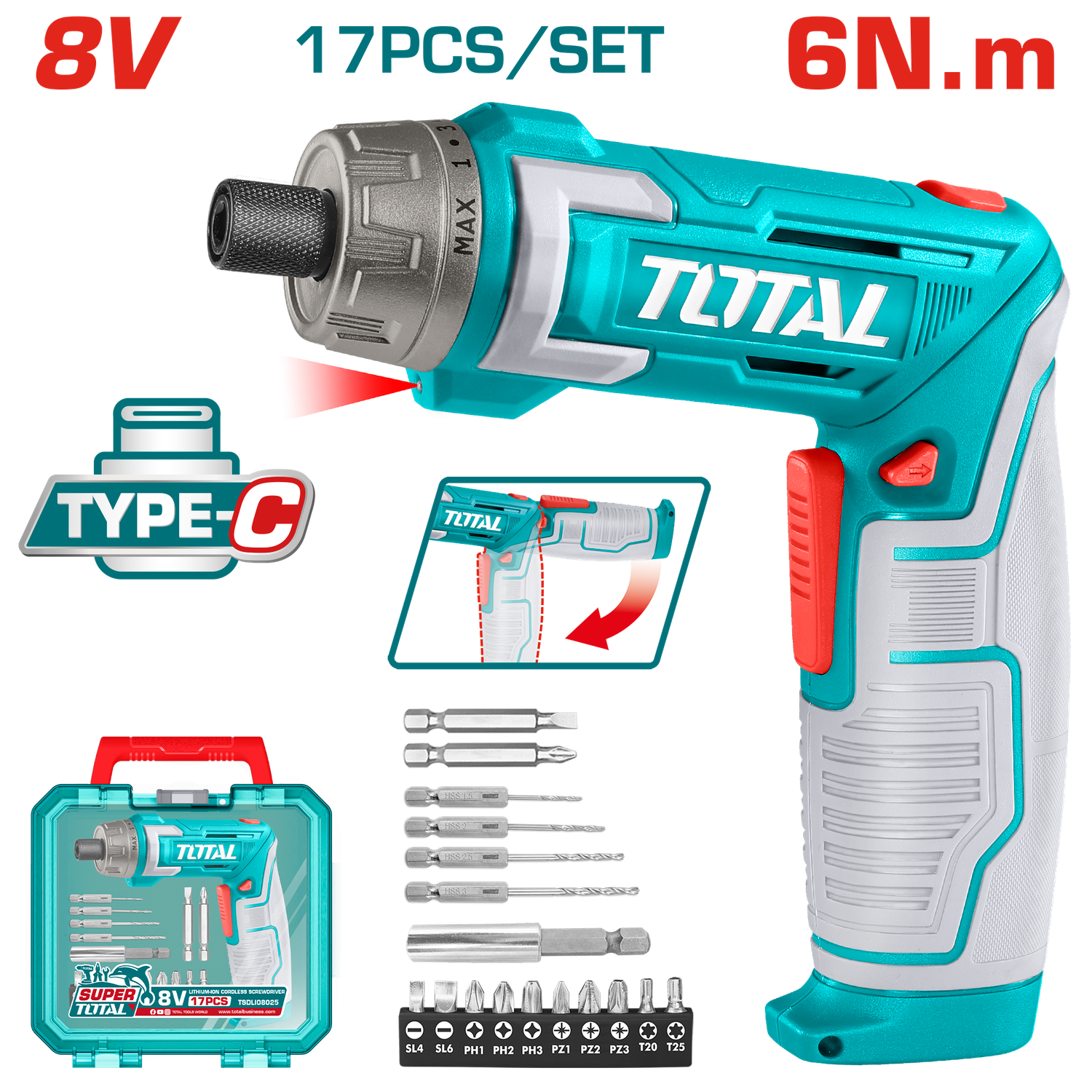 Total Cordless Screwdriver 8V, 6NM - TSDLI08025