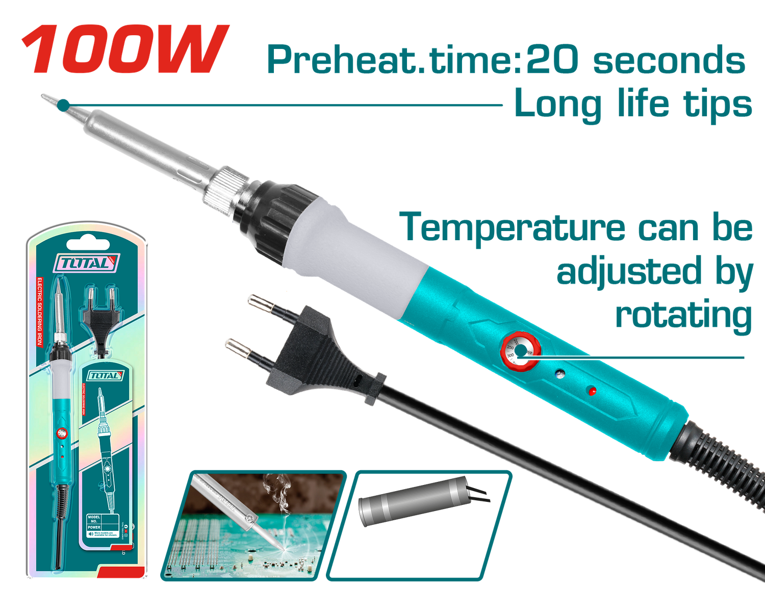 Total Electric Soldering Iron Straight Tip 100W - TET1100831