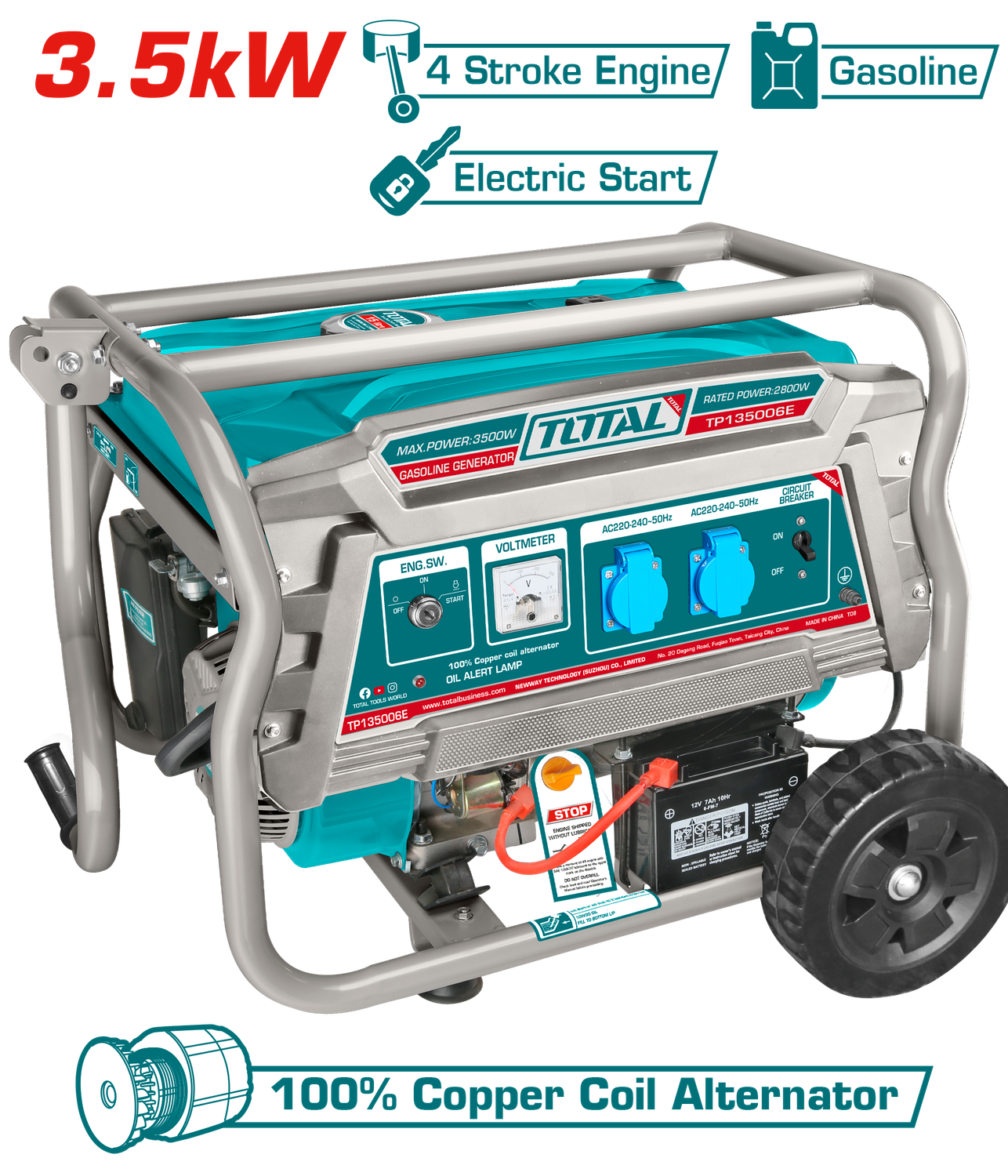Total 3.5kW Gasoline Generator - TP135006E