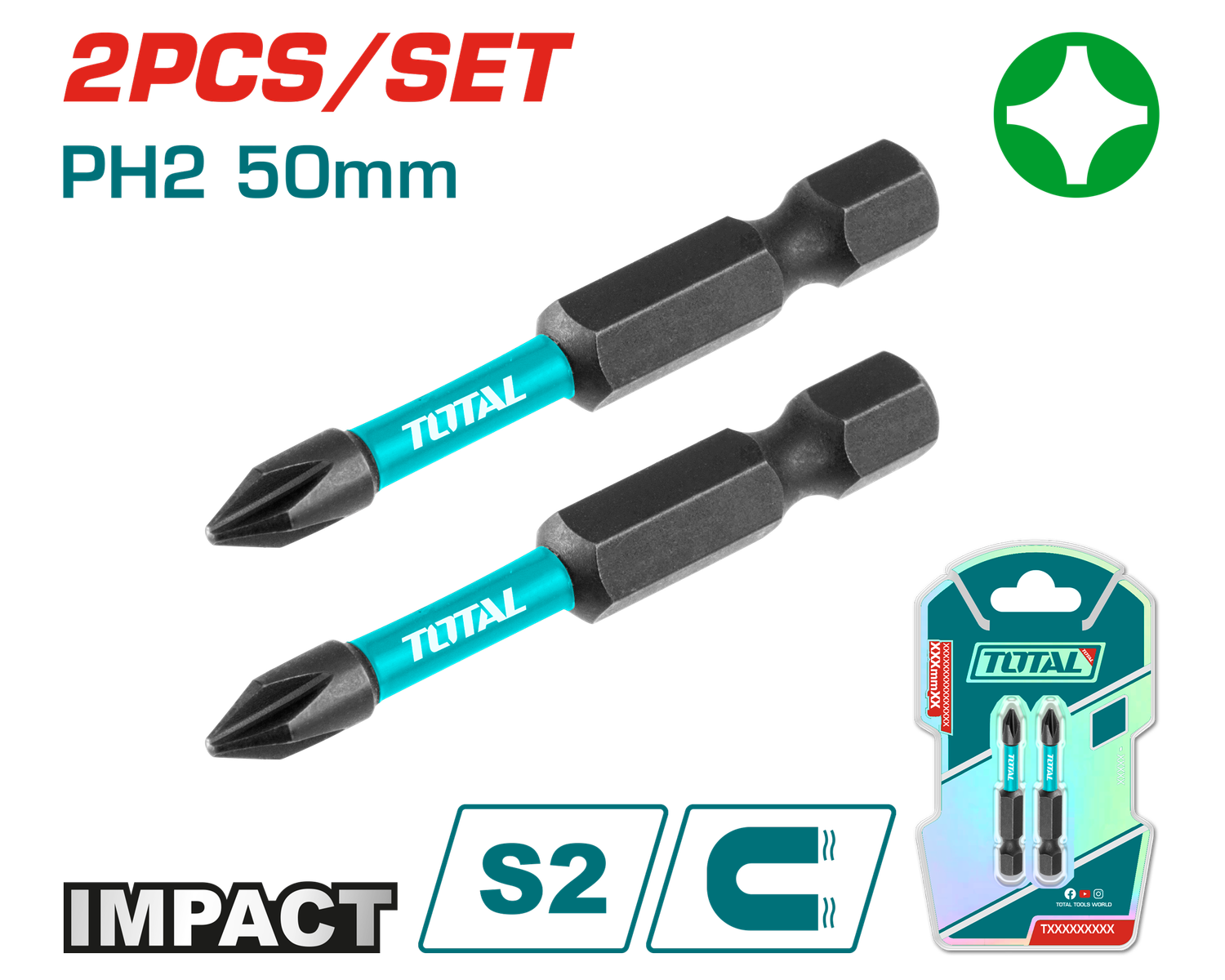 Total 2PCS 50mm Impact Screwdriver Bits Set - TACIM71PH250