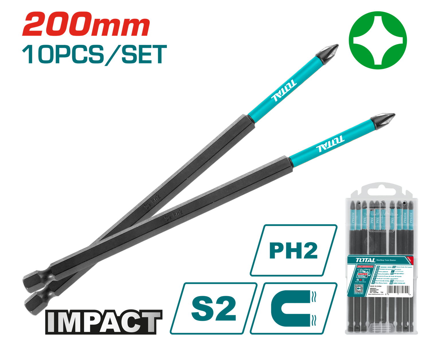 Total 10PCS 200mm Impact Screwdriver Bits Set - TACIM16PH285