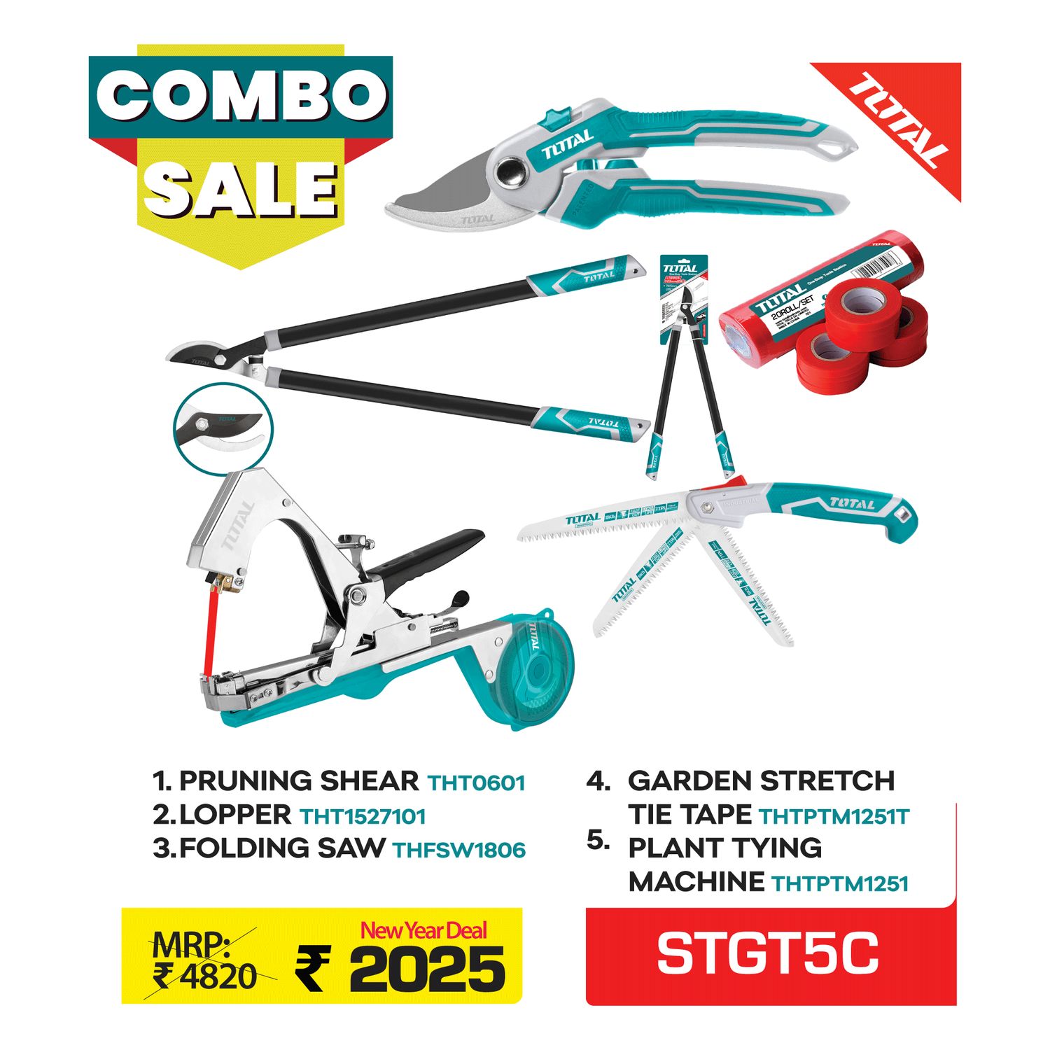 SUPER 2025 TOTAL GARDEN TOOLS 5 PCS COMBO - STGT5C