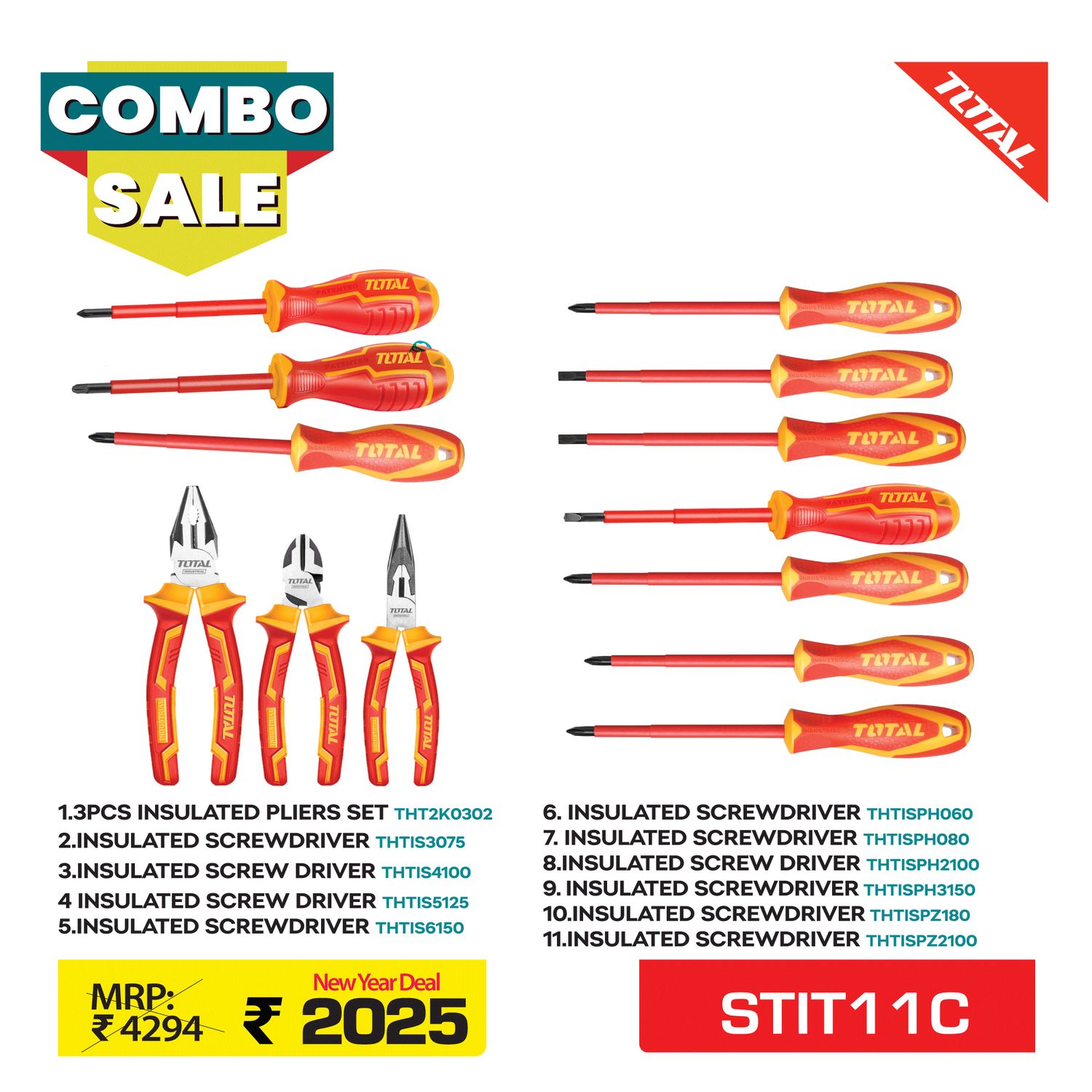 SUPER 2025 TOTAL INSULATED TOOLS 11 PCS COMBO - STIT11C