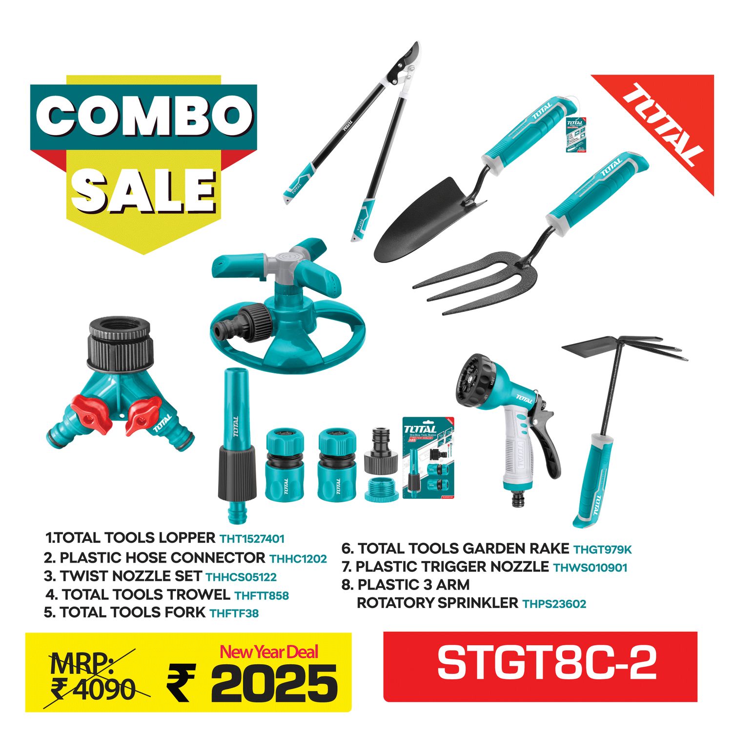 SUPER 2025 TOTAL GARDEN TOOLS 8 PCS COMBO -  STGT8C-2