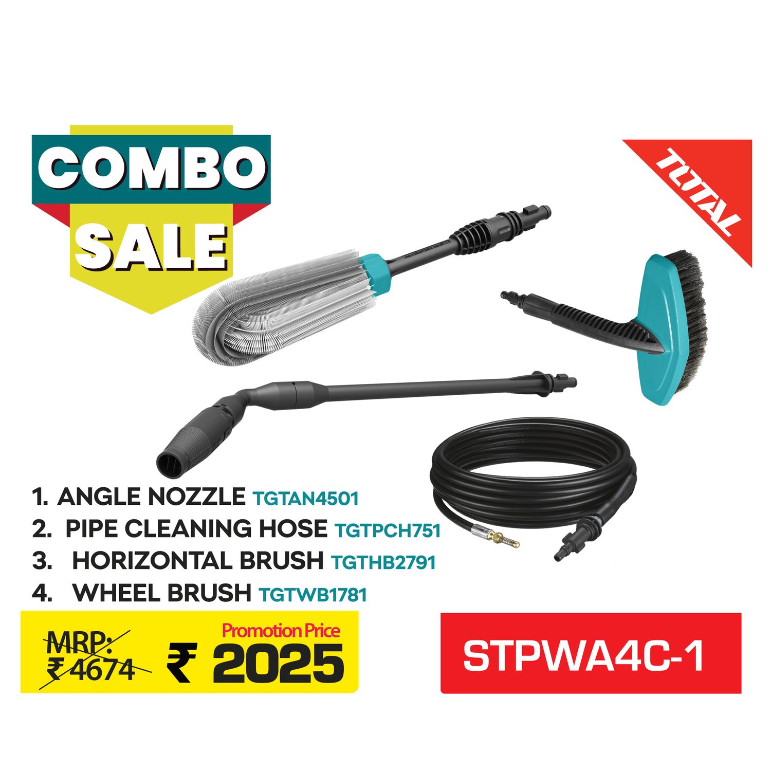 SUPER 2025 TOTAL PRESSURE WASHER ACCESSORIES 4 PCS COMBO - STPWA4C-1