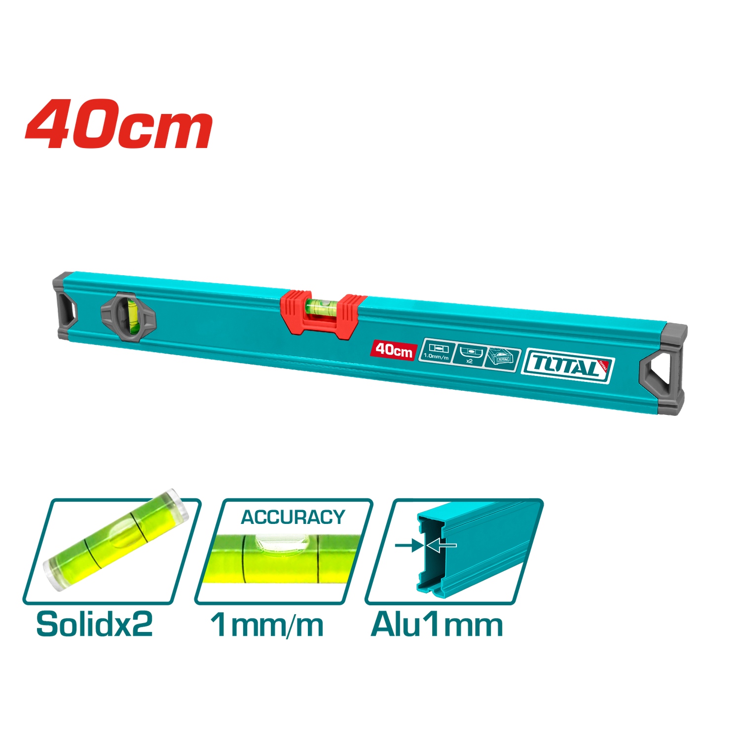 Total 40cm Aluminium Spirit Level with Dual Cylindrical Vials-TMT24036
