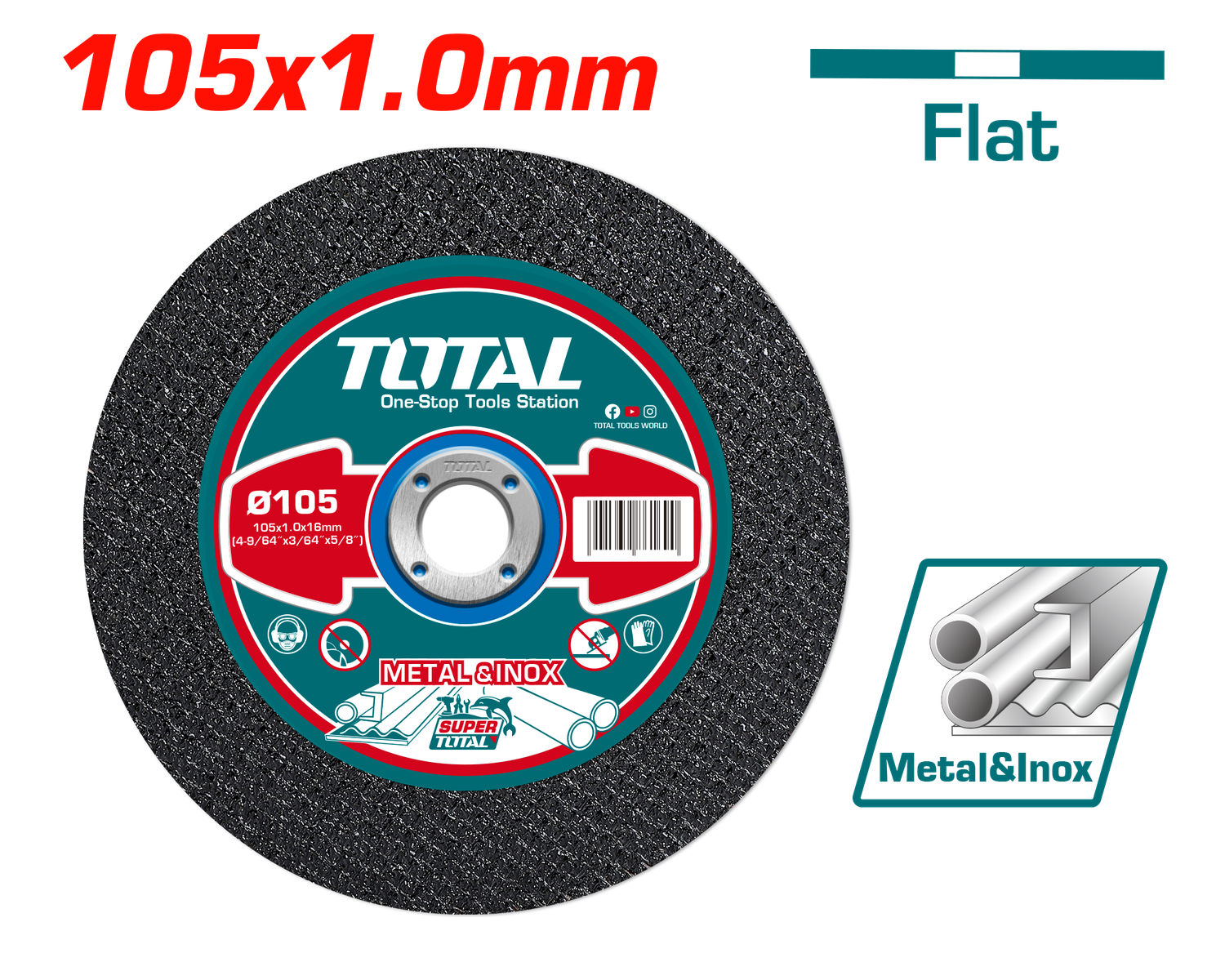 Abrasive Metal Cutting Disc – 105mm x 1.0mm x 16mm | Flat Centre | High-Speed for Metal &amp; Inox- TAC2101051