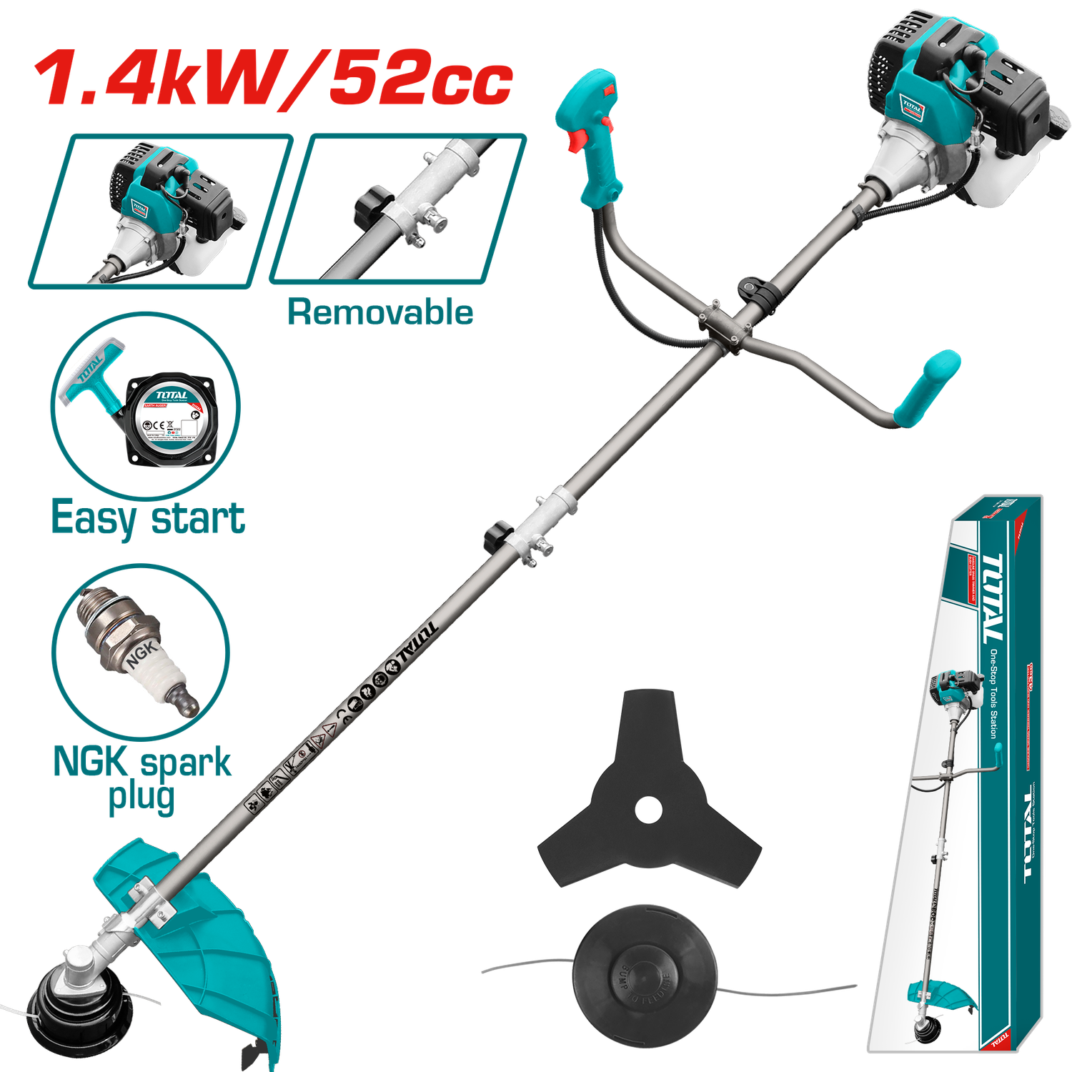 Total Gasoline Grass Trimmer &amp; Bush Cutter, 52cc, 2.2HP - TP5524421
